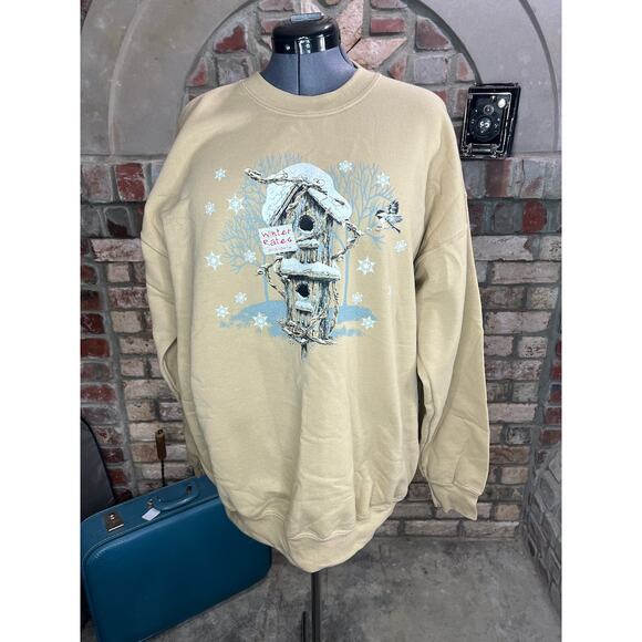 sweatshirt birdhouse winter snowflakes cottagecore - Picture 1 of 9